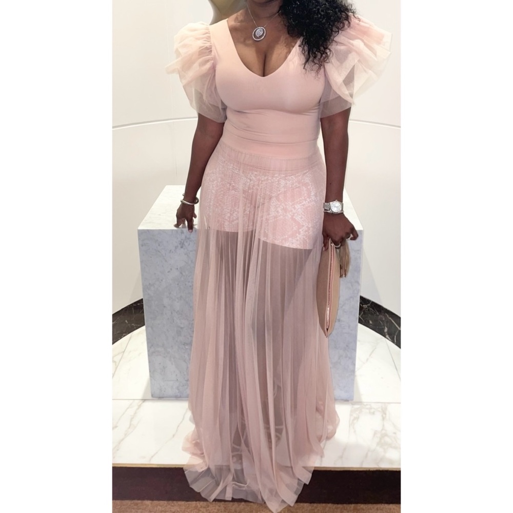 TWO PIECE PEACH SHEER SET